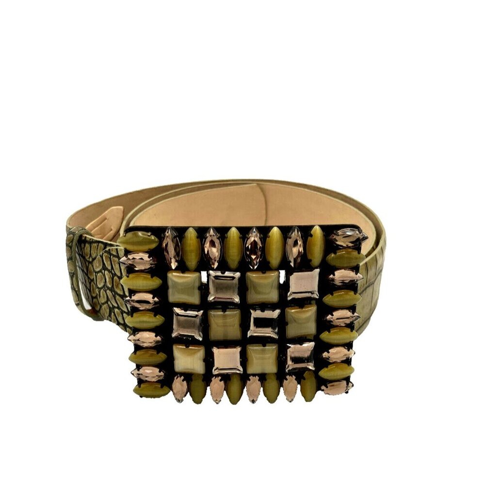 L XL Anna Biagini Green Croc Embossed Crystal Stones